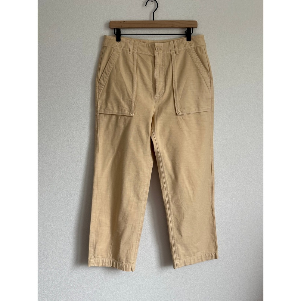 J.Crew Wide-leg‎ Cargo Utility Pant 8 Soft Yellow Slub Cotton High Rise Trousers
